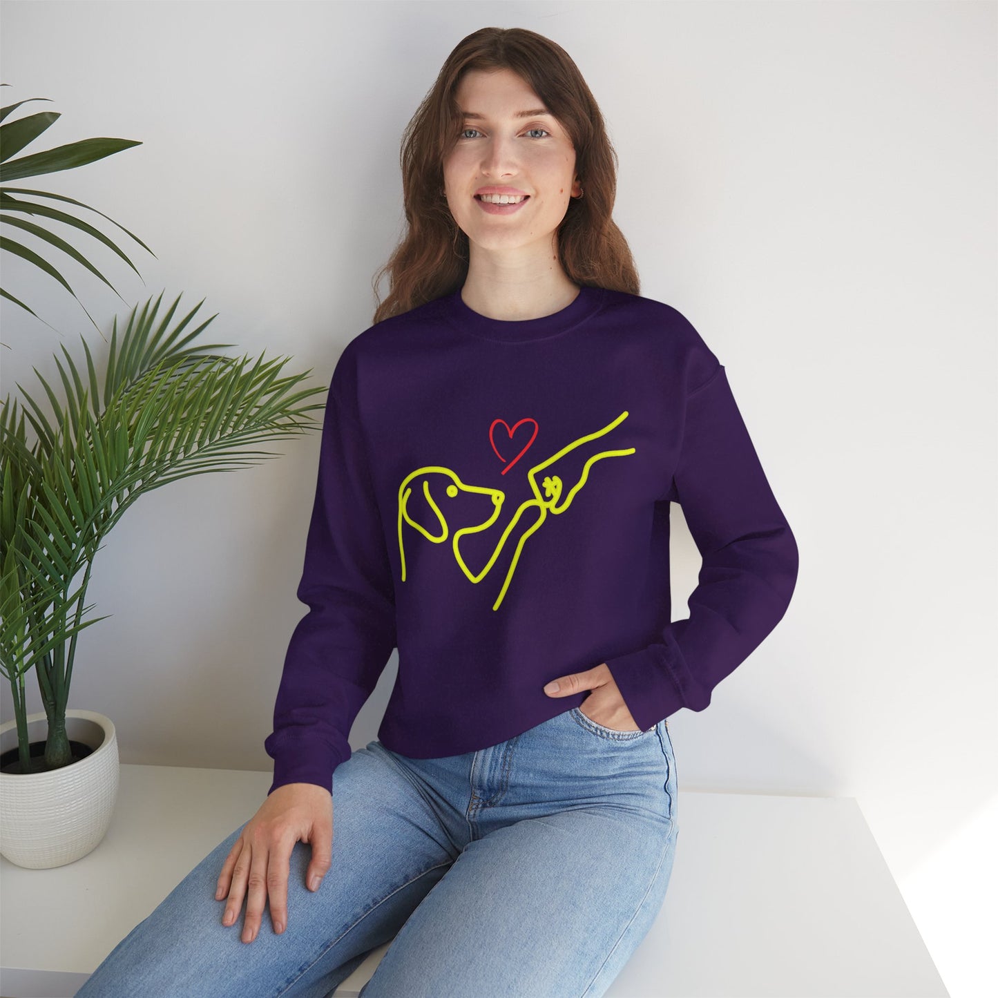 Dog Love Crewneck Sweatshirt — Minimal Line Art Fist Bump Design
