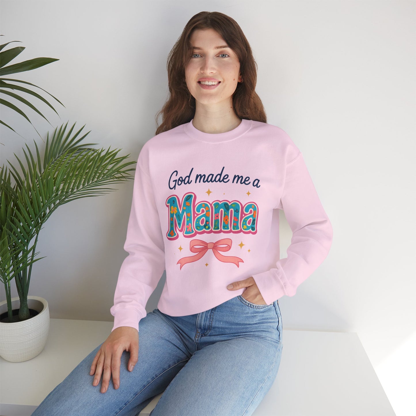 Mama Sweatshirt — "God Made Me a Mama" Vintage Floral Crewneck