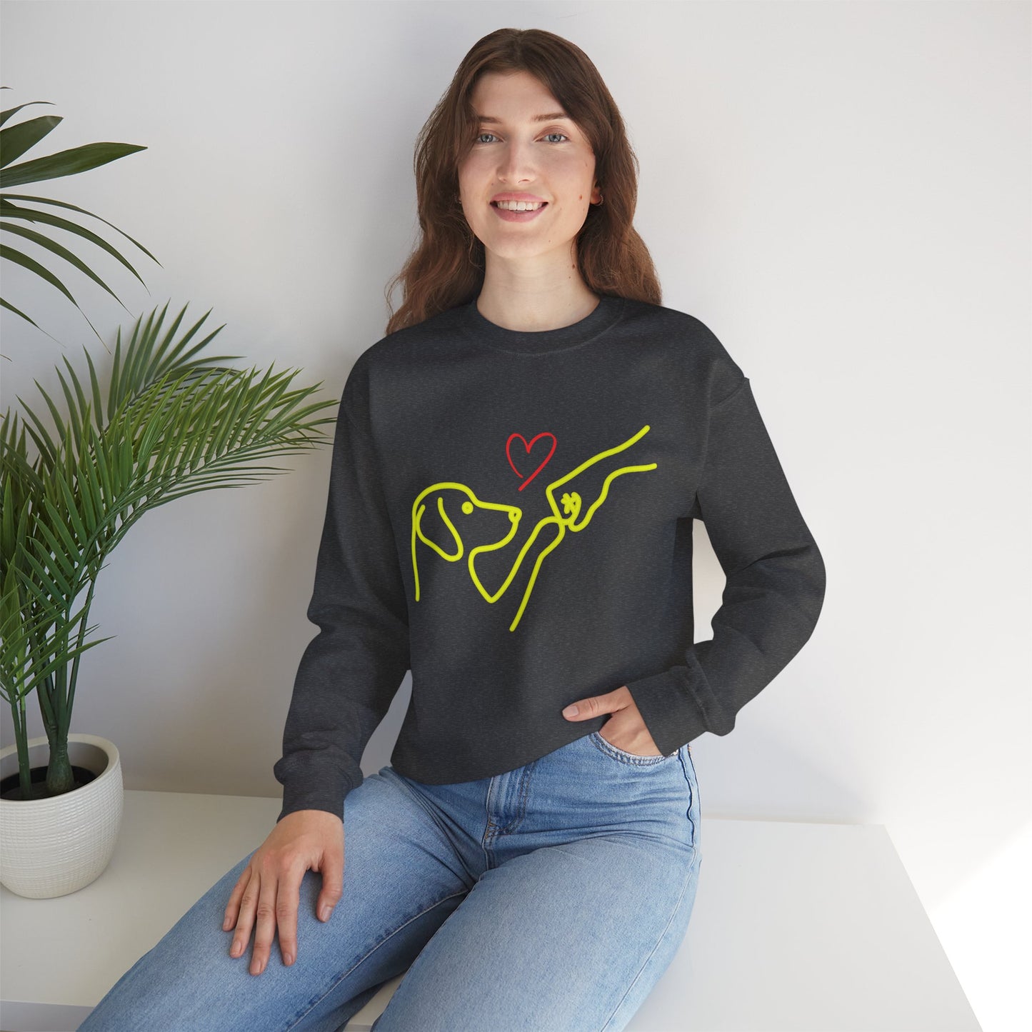 Dog Love Crewneck Sweatshirt — Minimal Line Art Fist Bump Design
