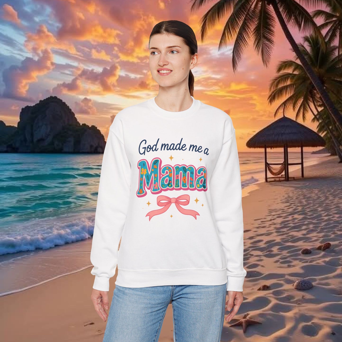 Mama Sweatshirt — "God Made Me a Mama" Vintage Floral Crewneck