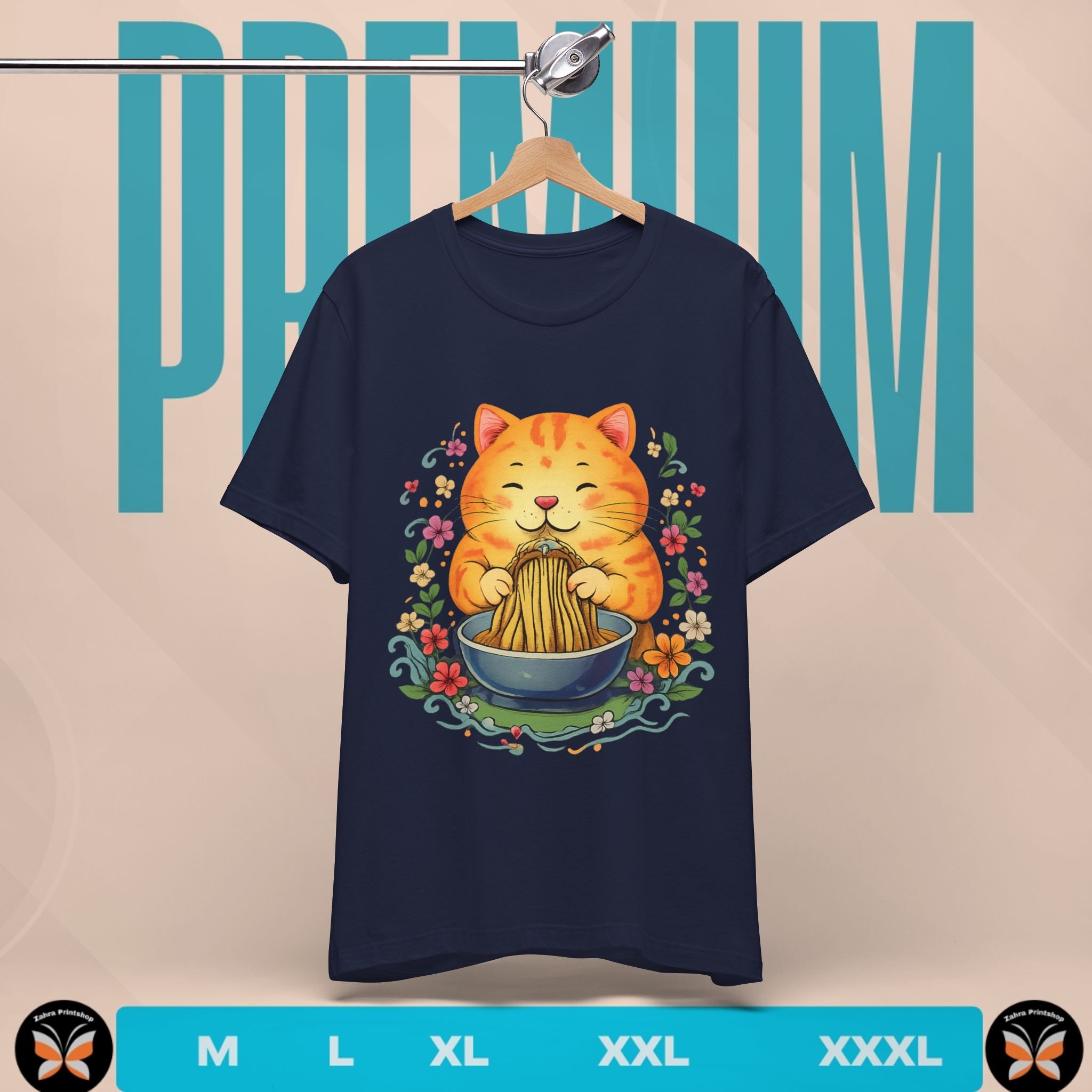 Cute Cat Noodle T-Shirt — Aesthetic Cat Tee for Women
