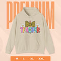 Teacher Leopard Bow Pencil Hoodie — Colorful Floral Teacher Sweatshirt