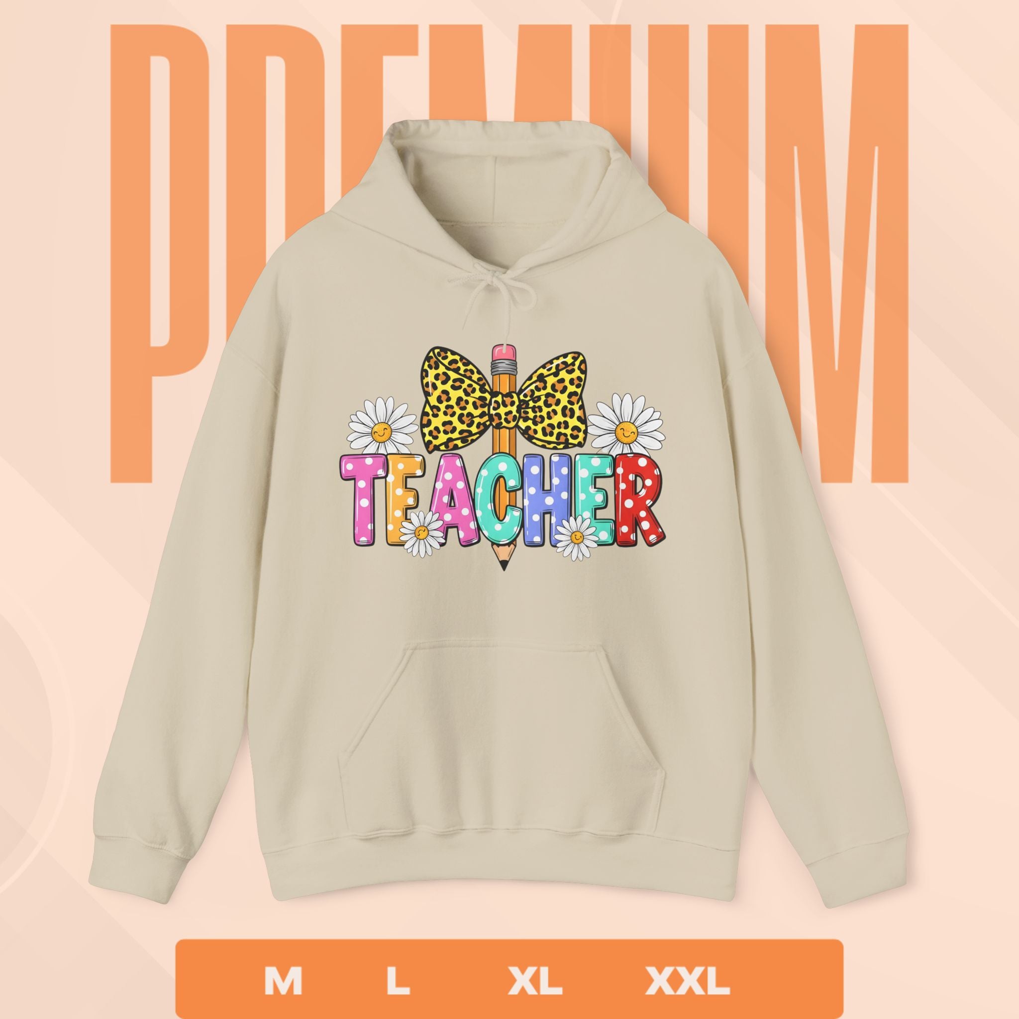 Teacher Leopard Bow Pencil Hoodie — Colorful Floral Teacher Sweatshirt