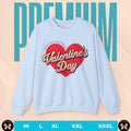 Light blue sweatshirt with Valentine's Day design on a beige background