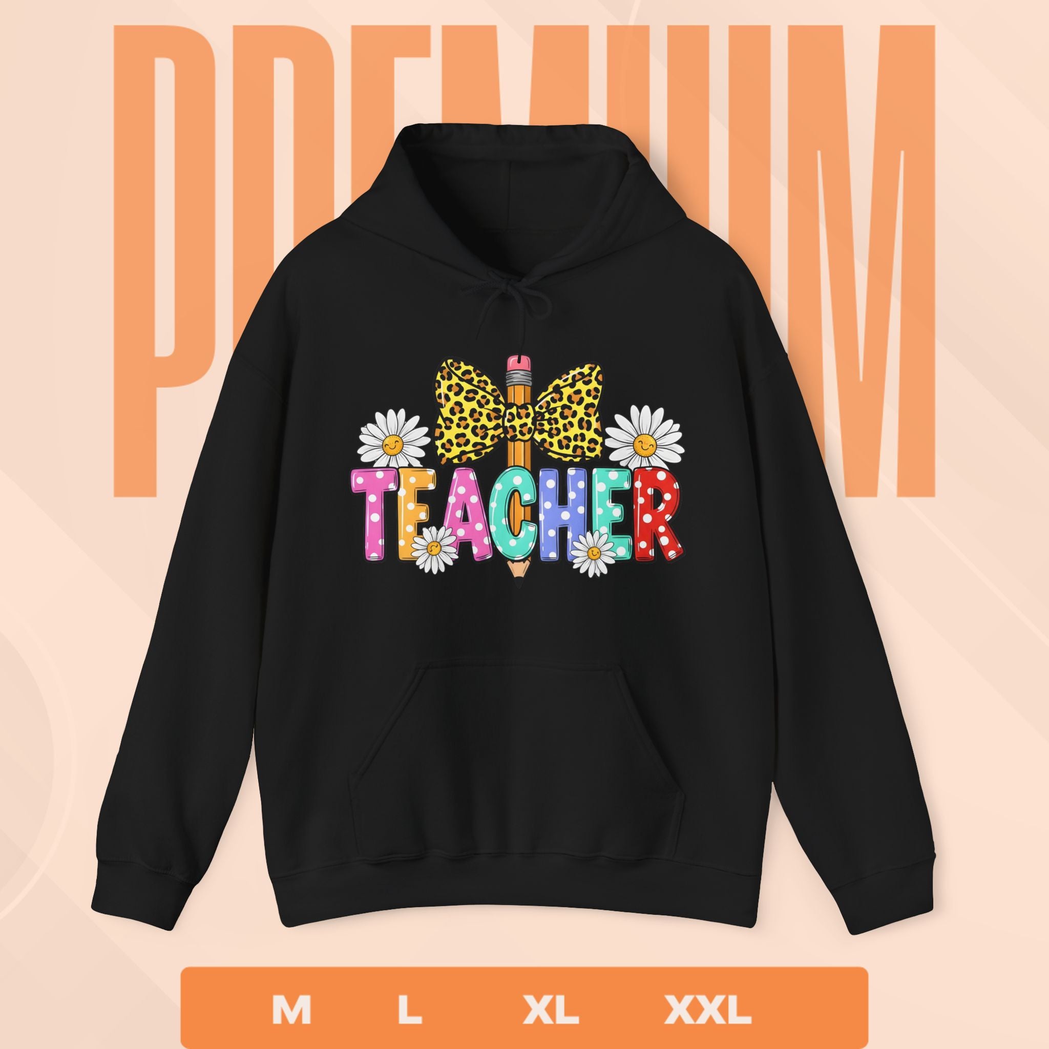 Teacher Leopard Bow Pencil Hoodie — Colorful Floral Teacher Sweatshirt