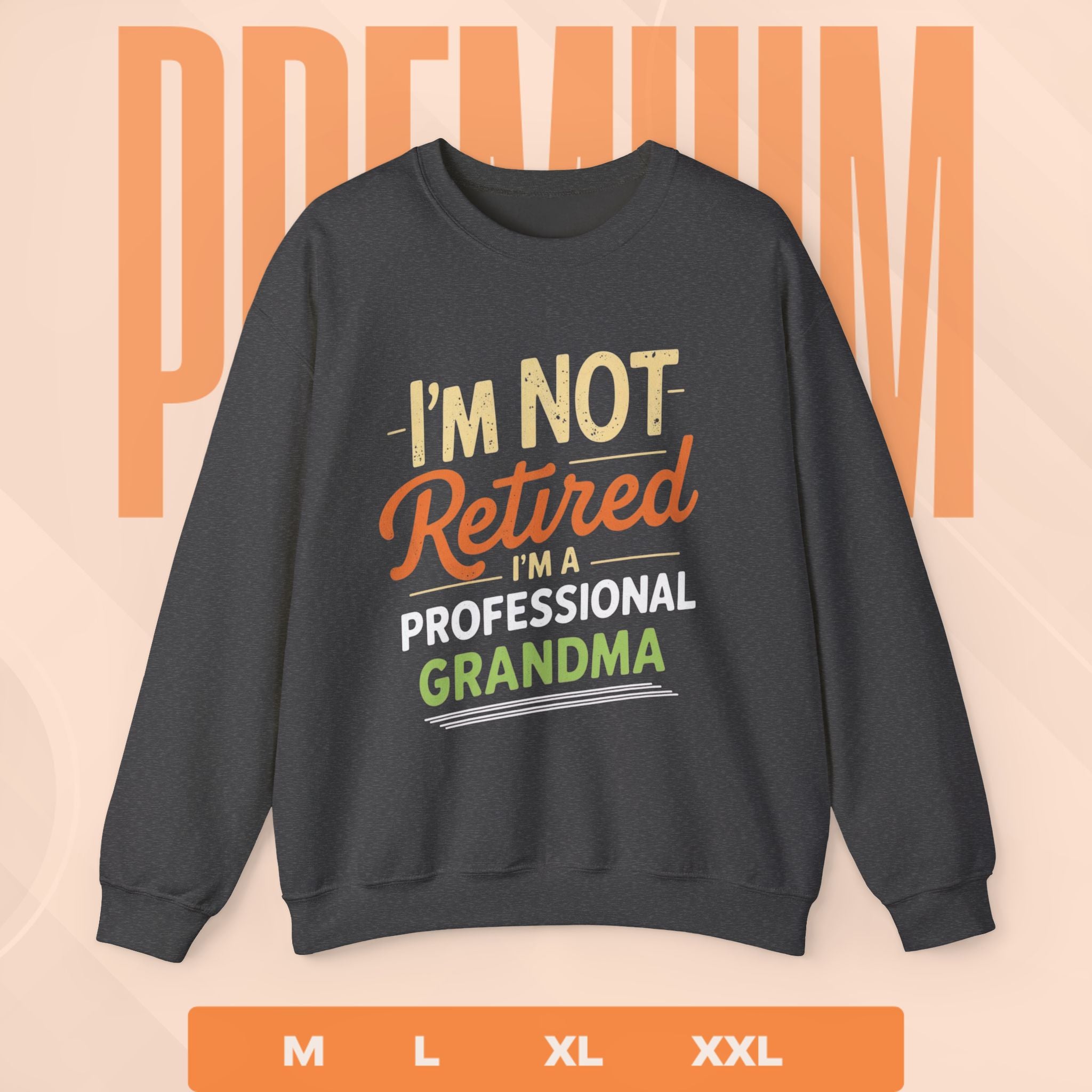 Black sweatshirt with colorful text on a peach background
