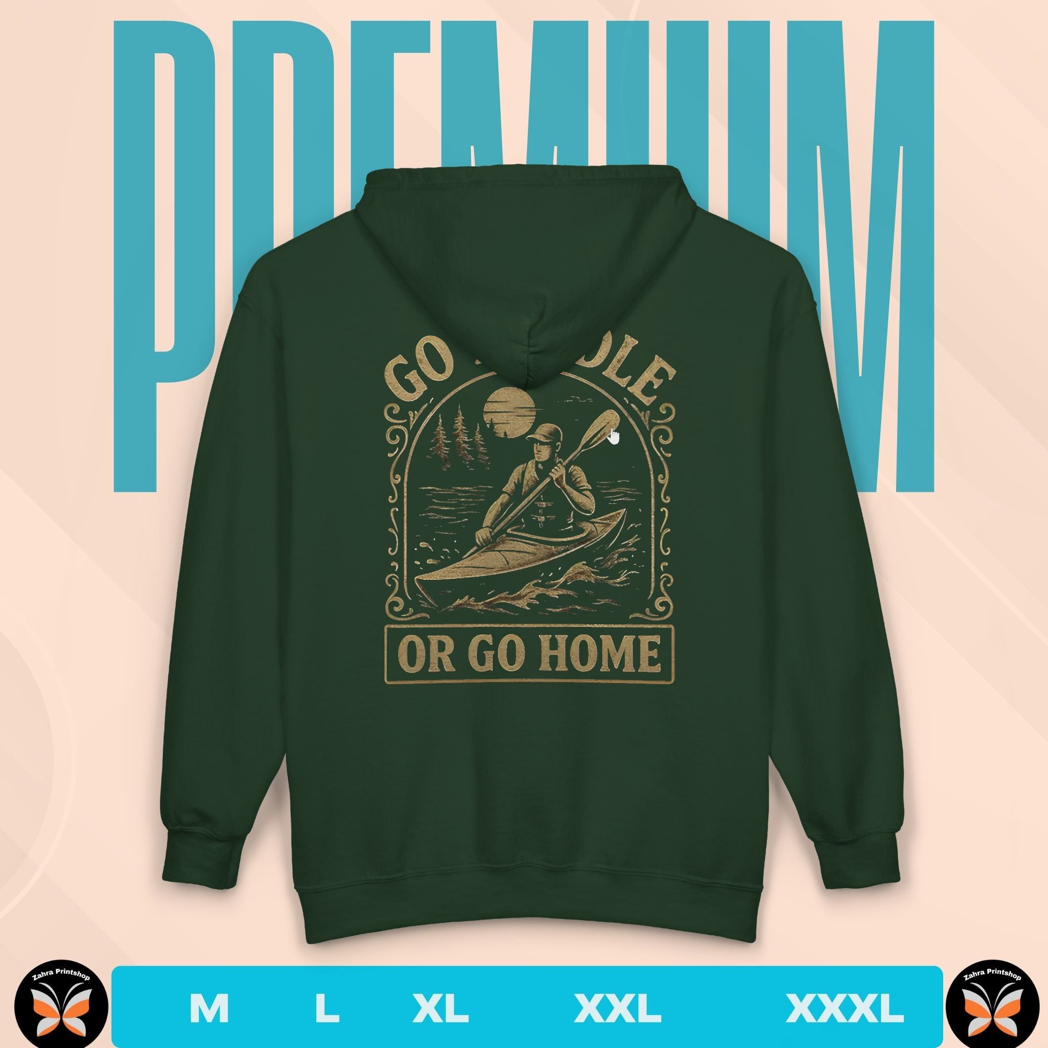 Forest green sweatshirt hoodies/ kayaking design