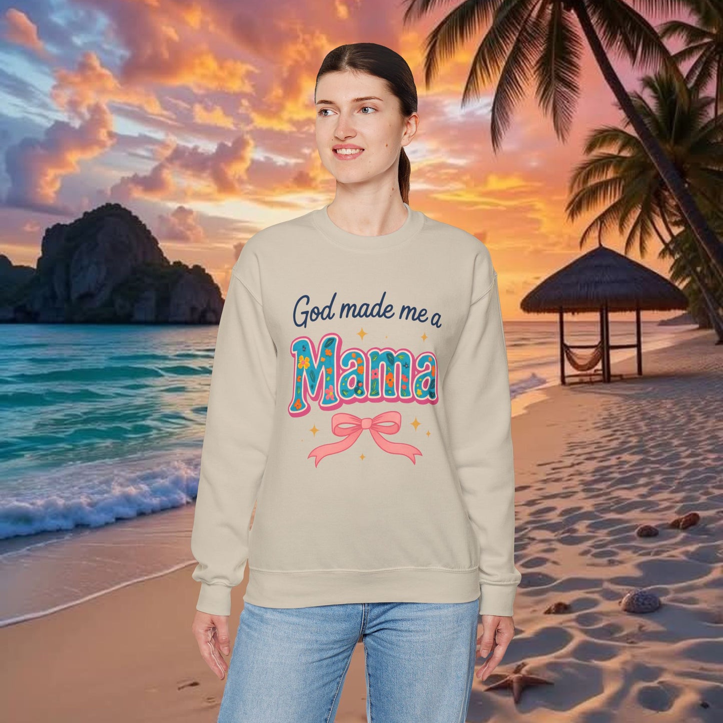 Mama Sweatshirt — "God Made Me a Mama" Vintage Floral Crewneck