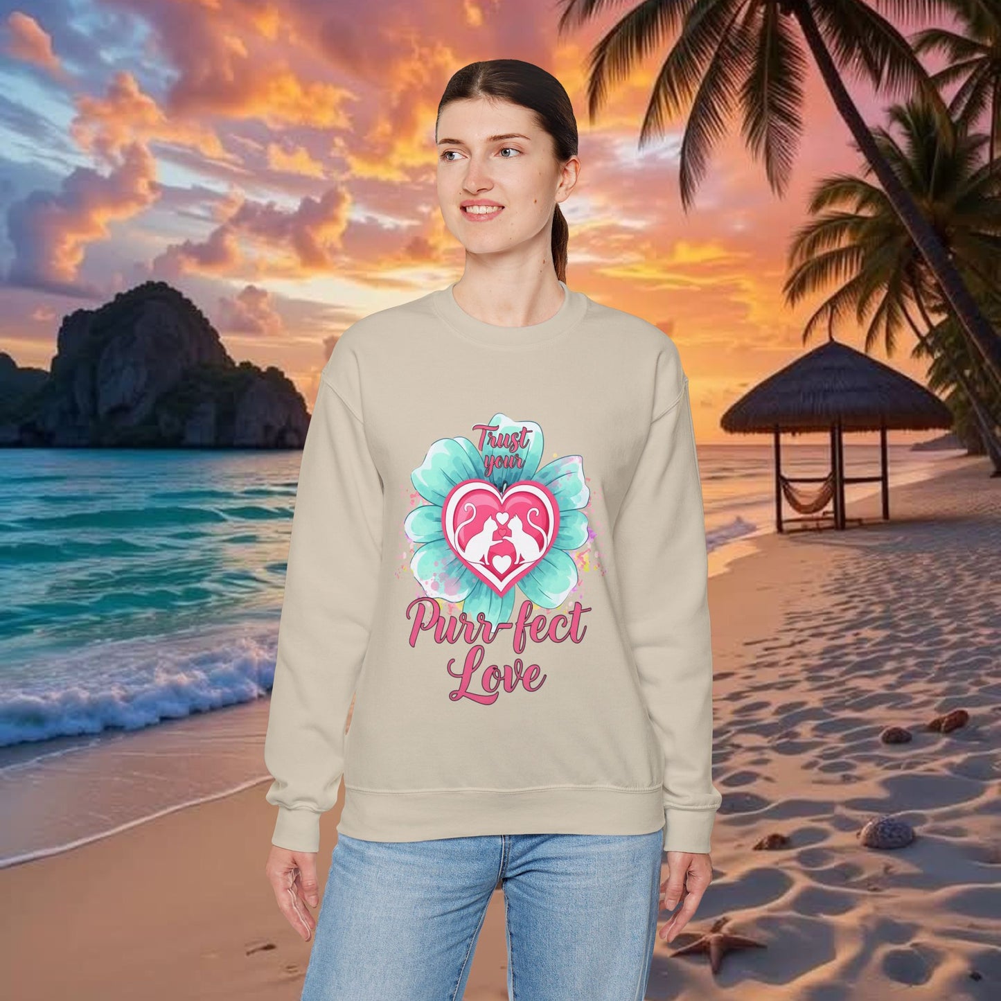 Cat Heart Mother's Day Sweatshirt — Purr-fect Love Cozy Crewneck