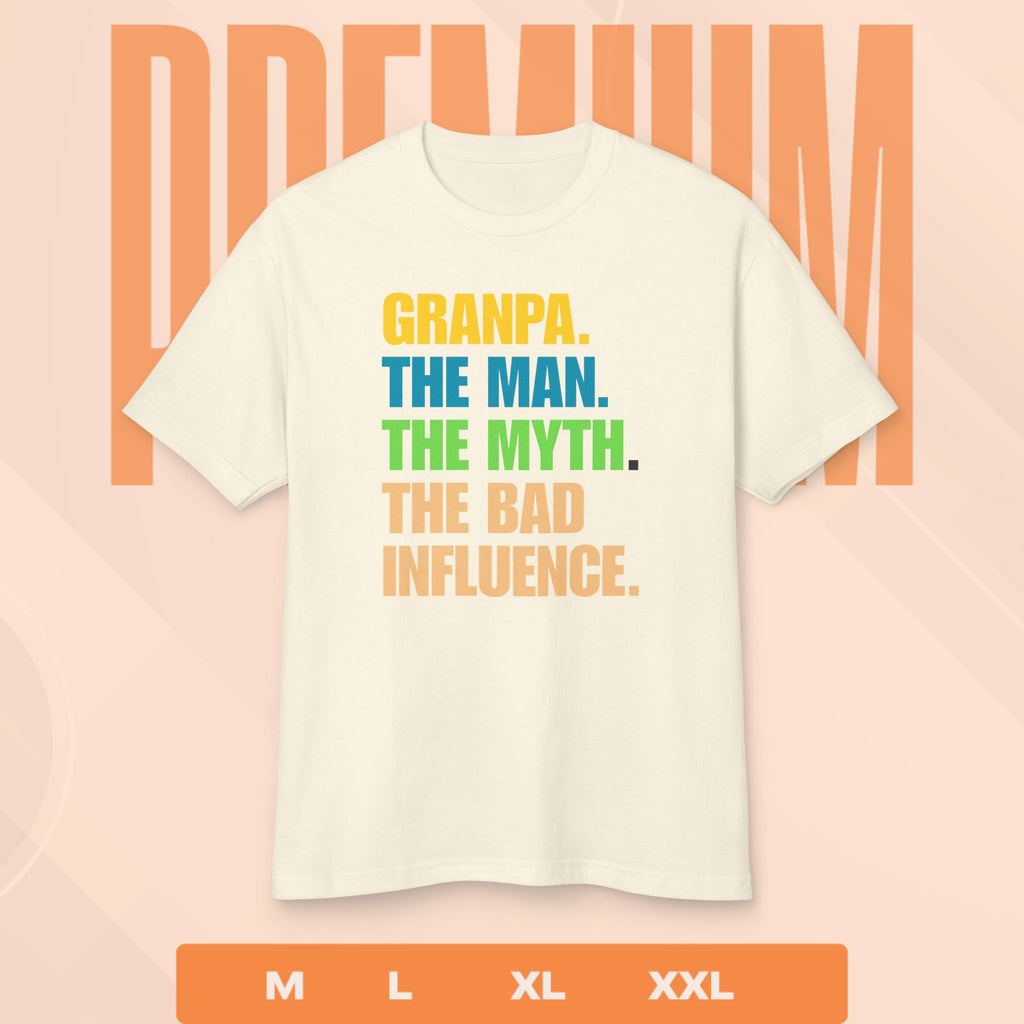 White t-shirt with colorful text on a pink background