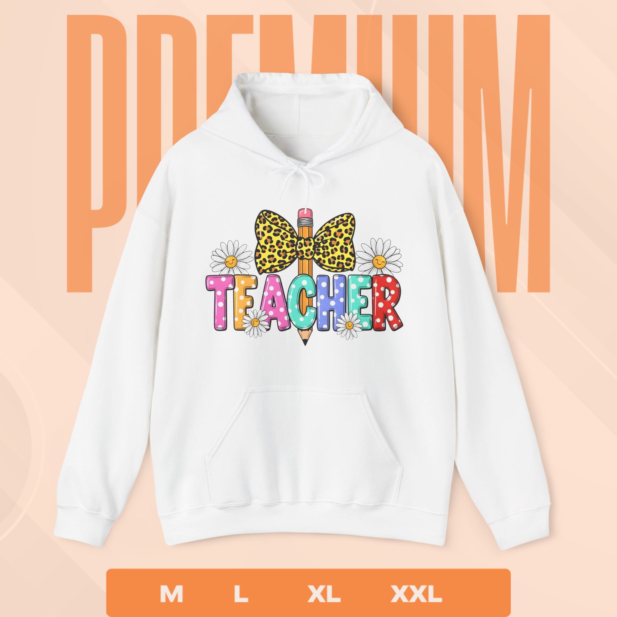 Teacher Leopard Bow Pencil Hoodie — Colorful Floral Teacher Sweatshirt