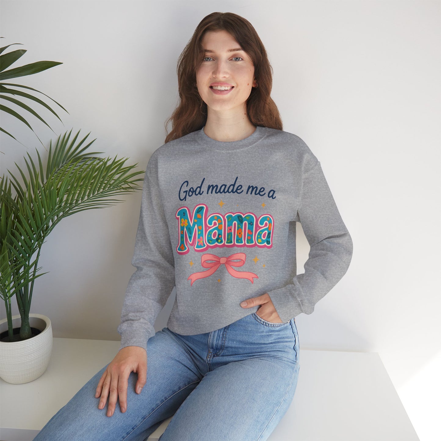 Mama Sweatshirt — "God Made Me a Mama" Vintage Floral Crewneck
