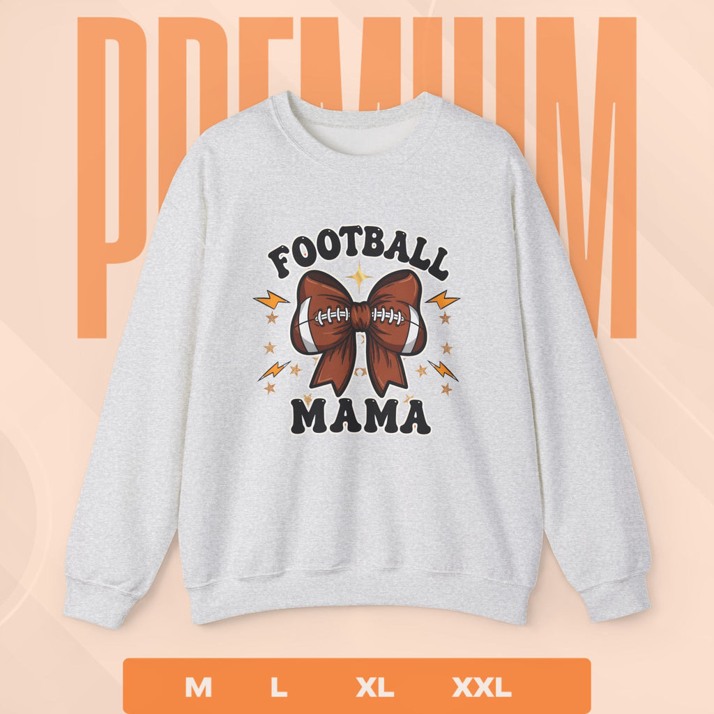 Ash sweatshirt with 'Football Mama' design on a peach background