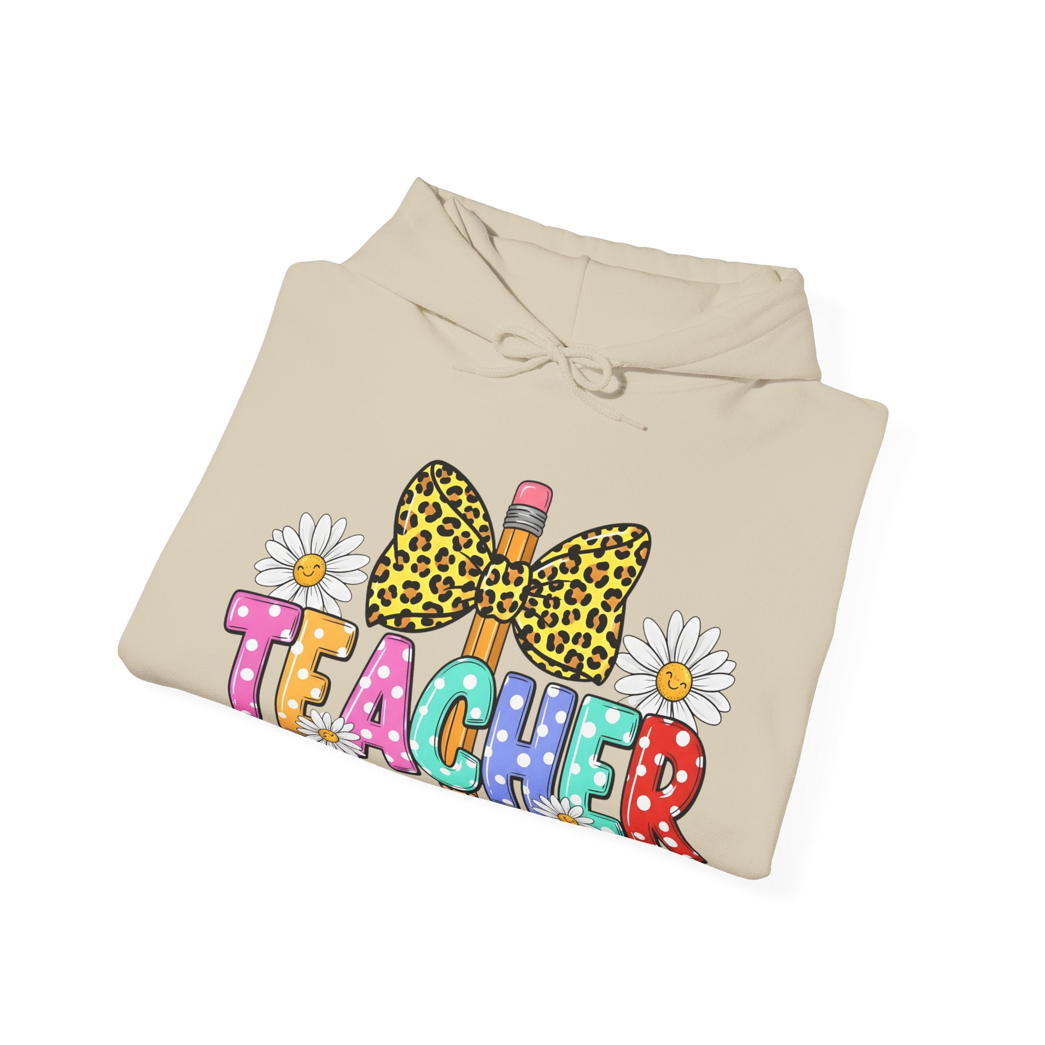 Teacher Leopard Bow Pencil Hoodie — Colorful Floral Teacher Sweatshirt