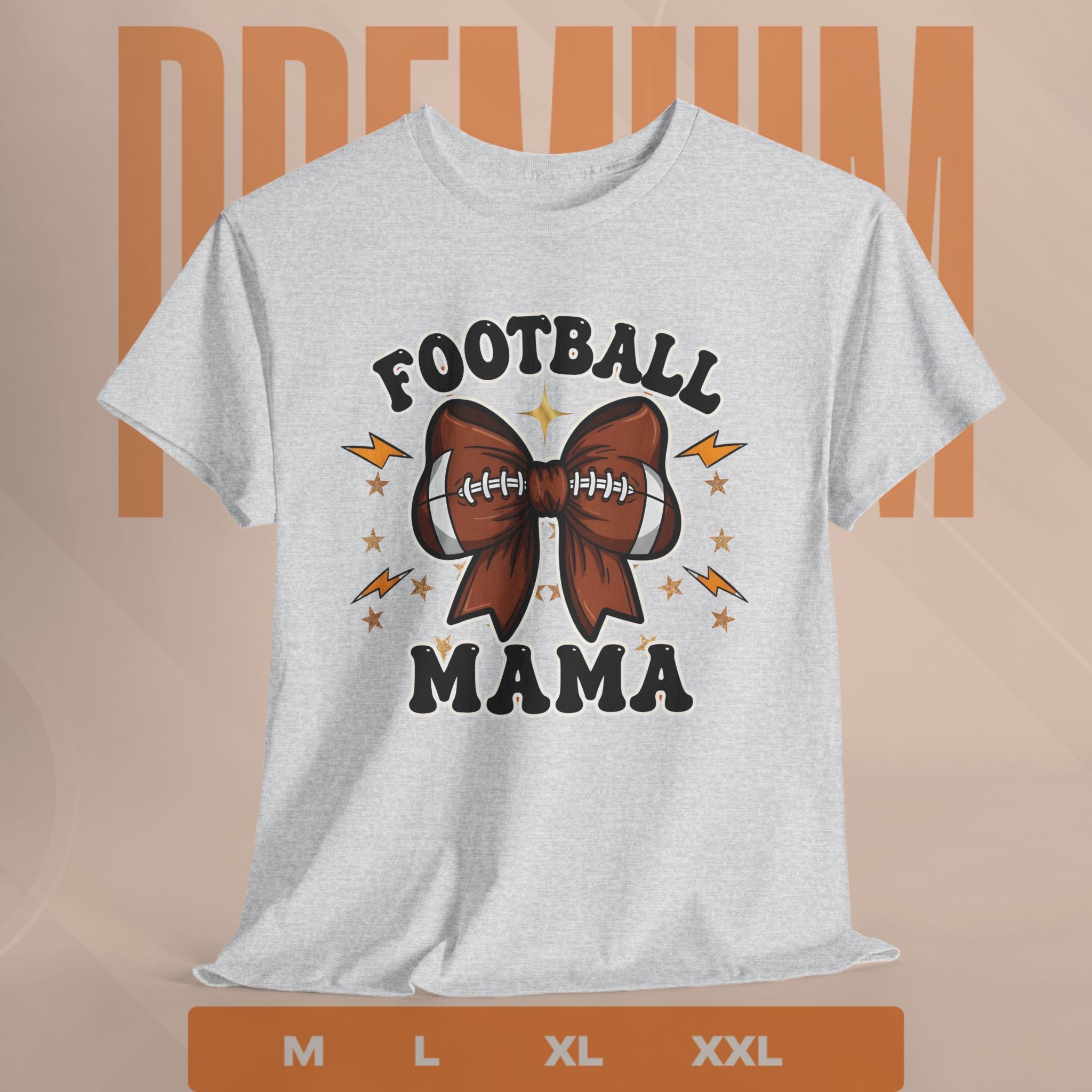 Ash t-shirt with 'Football Mama' design on a beige background