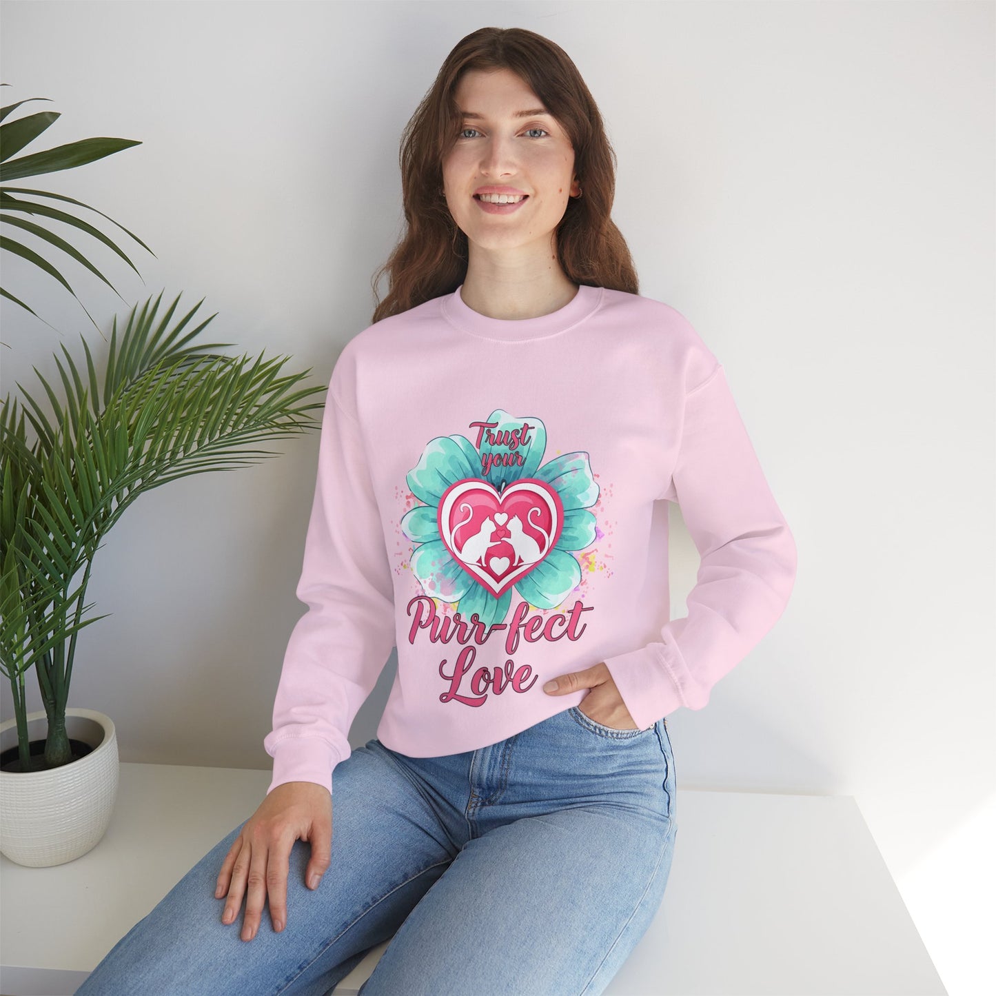 Cat Heart Mother's Day Sweatshirt — Purr-fect Love Cozy Crewneck