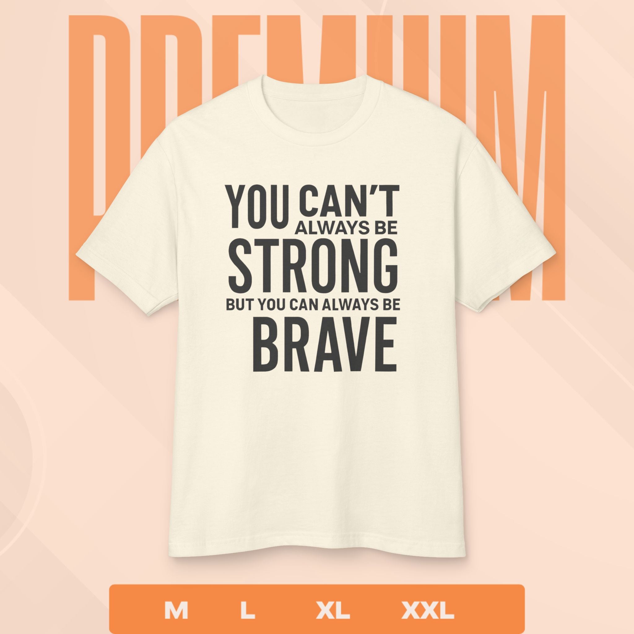 White t-shirt with motivational quote on a peach background