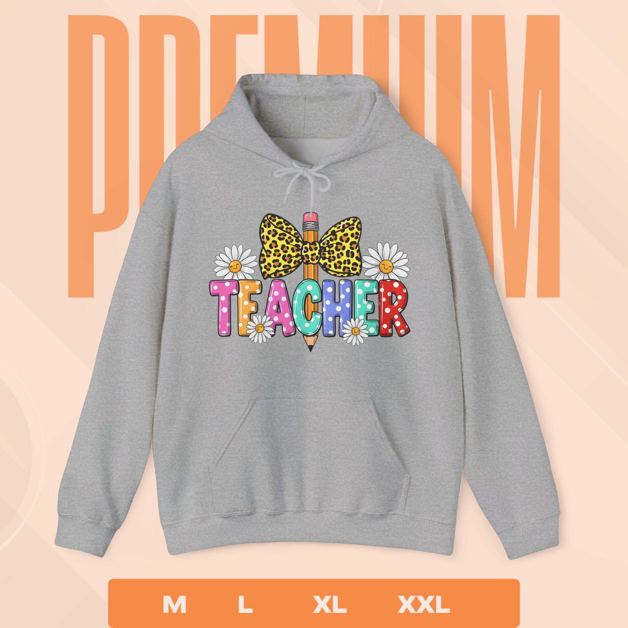 Teacher Leopard Bow Pencil Hoodie — Colorful Floral Teacher Sweatshirt