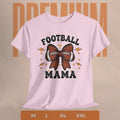 Pink t-shirt with 'Football Mama' design on a beige background