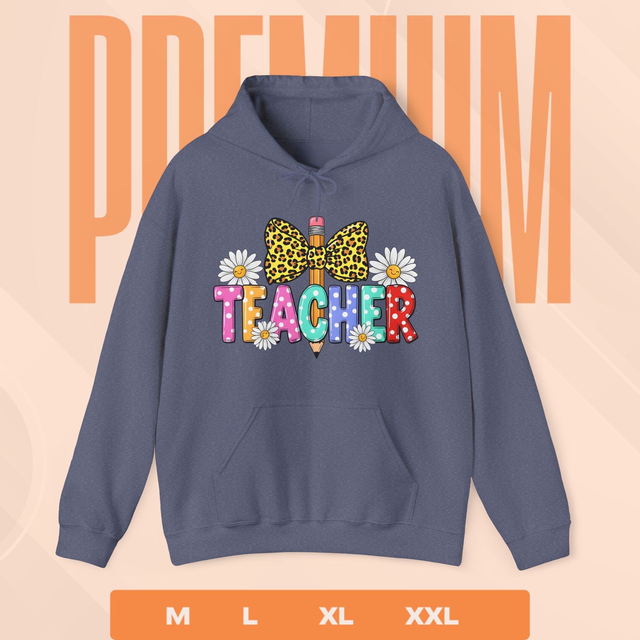 Teacher Leopard Bow Pencil Hoodie — Colorful Floral Teacher Sweatshirt