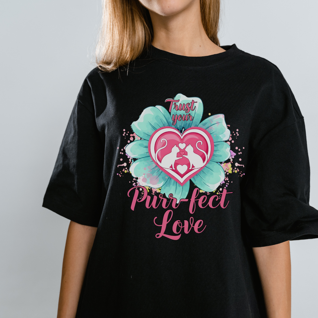 Purr-fect Love Floral Cat Mom T-Shirt