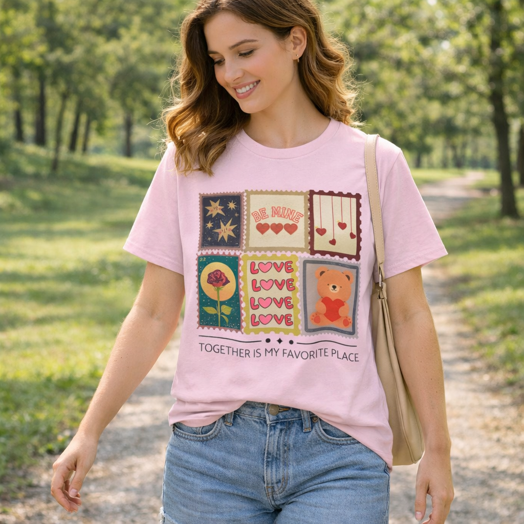 woman wearing a stamped design for valentine's day